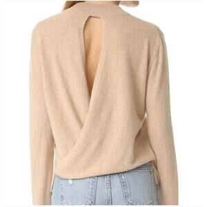 Michelle Mason Wool Cashmere Twist Open Back Sweater Tan Pullover